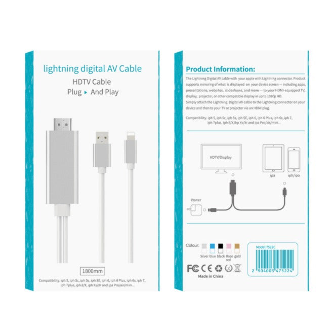 For Lightning To HDMI-compatible Cable 1080P for IPhone To TV